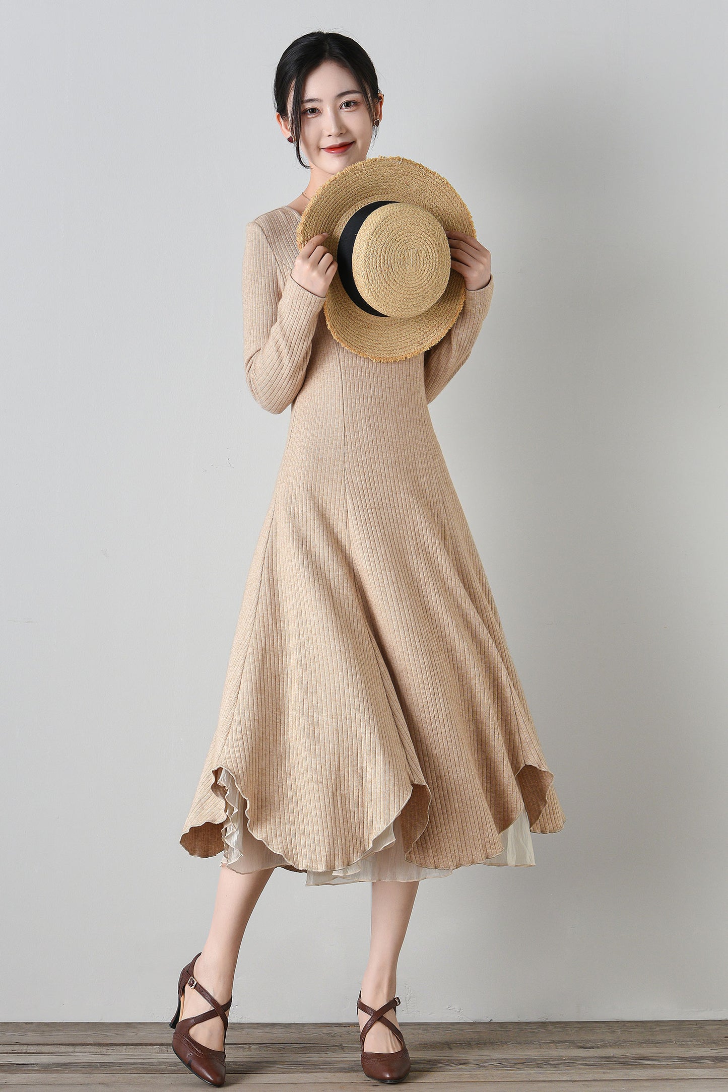 long sleeves prom autumn knit dress C4698