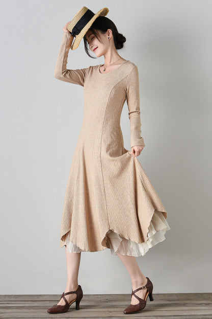 long sleeves prom autumn knit dress C4698