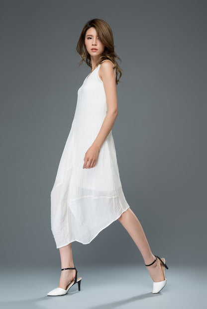 Sleeveless irregular summer linen dress c905