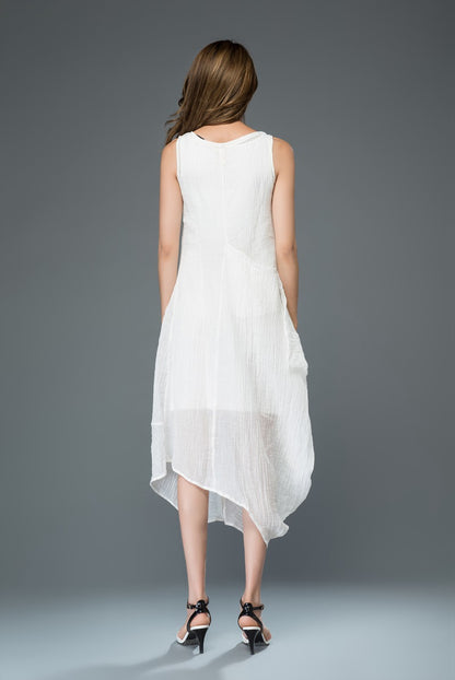 Sleeveless irregular summer linen dress c905