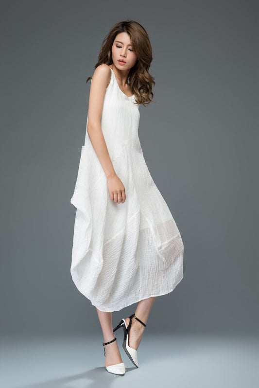 Sleeveless irregular summer linen dress c905