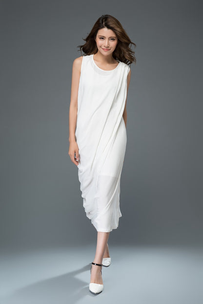 Irregular white plus size linen dress c909