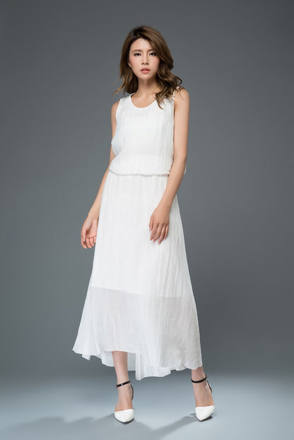 White summer prom linen dress women c911
