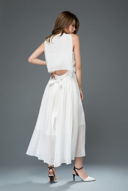 White summer prom linen dress women c911