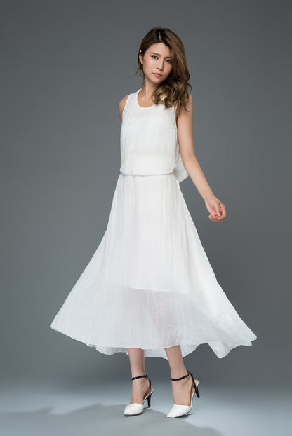 White summer prom linen dress women c911