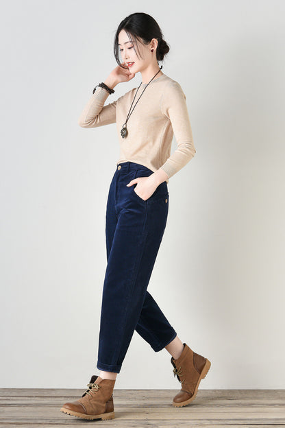 Casual High Waist Relaxed Fit Corduroy Pants C4693