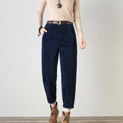 Casual High Waist Relaxed Fit Corduroy Pants C4693