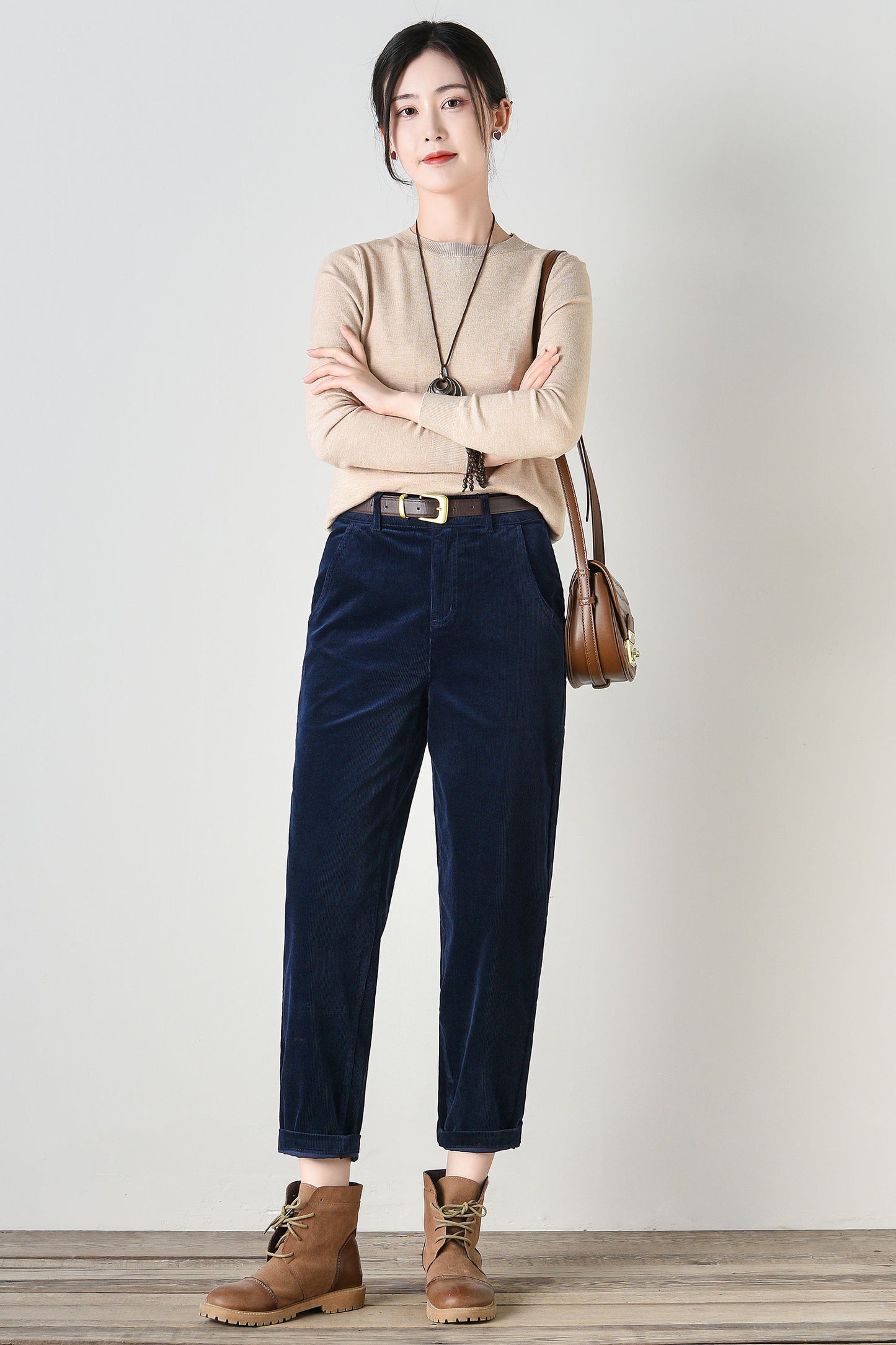 Casual High Waist Relaxed Fit Corduroy Pants C4693