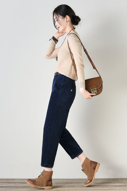 Casual High Waist Relaxed Fit Corduroy Pants C4693