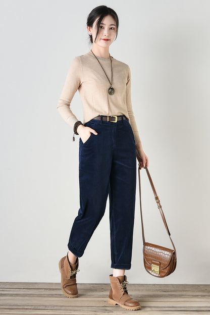 Casual High Waist Relaxed Fit Corduroy Pants C4693