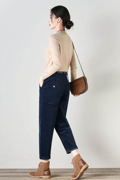 Casual High Waist Relaxed Fit Corduroy Pants C4693