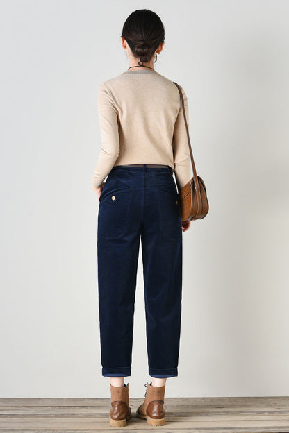 Casual High Waist Relaxed Fit Corduroy Pants C4693