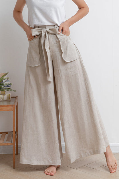 Women Wide Leg Linen Pants C2932,Size 175-US0 #CK2202010