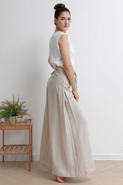 Women Wide Leg Linen Pants C2932,Size 175-US0 #CK2202010