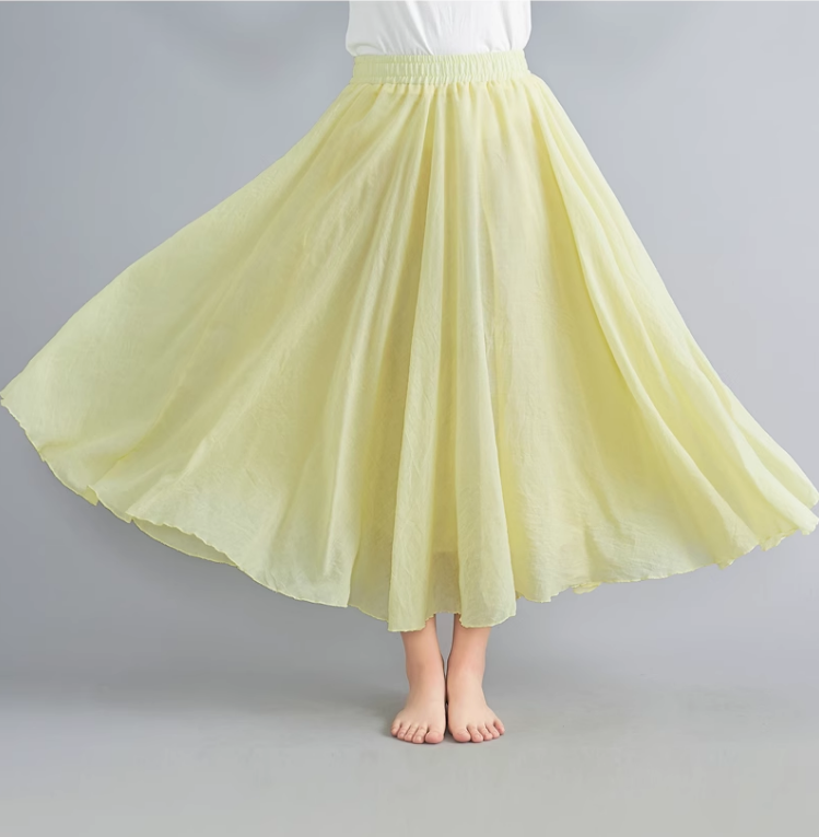 Maxi Plus size summer linen skirt women C5023-18 (yellow)