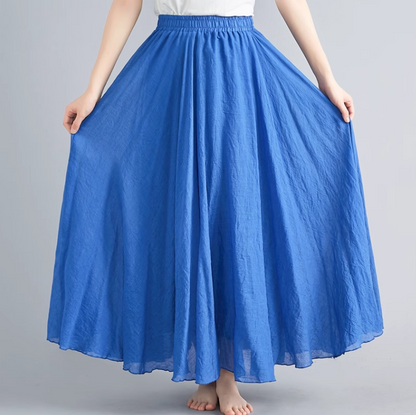 Maxi summer linen skirt women C5023-8(blue)