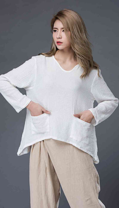 white linen top, oversized linen top C866