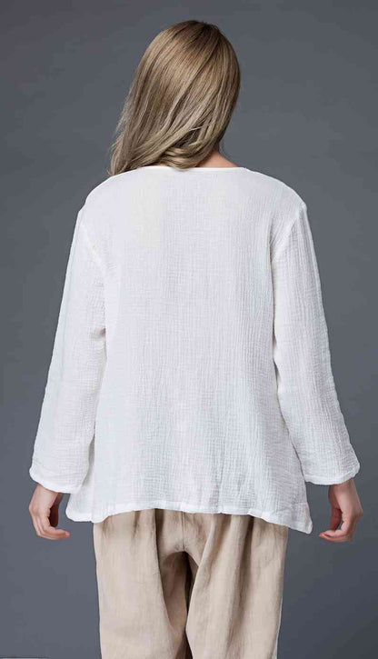 white linen top, oversized linen top C866