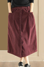 Load image into Gallery viewer, A line corduroy skirt with buttons in front C3901
