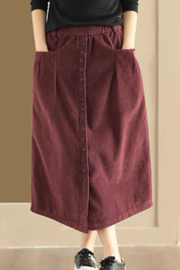A line corduroy skirt with buttons in front C3901