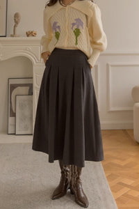 Pleated gray midi wool winter skirt C3525