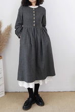 Load image into Gallery viewer, Grey pleated winter wool dress women C3647
