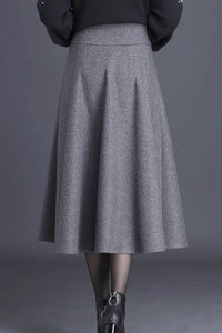 gray a line skirt with wide waist band, winter wool skirt  C3428