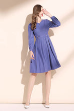 Load image into Gallery viewer, V neck purple wool winter dress for women C3463
