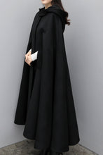 Load image into Gallery viewer, Black long winter wool cape women C3648
