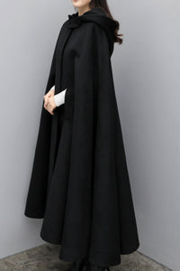 Black long winter wool cape women C3648