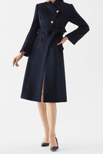 Load image into Gallery viewer, Asymmetrical navy blue wool coat  women C3578
