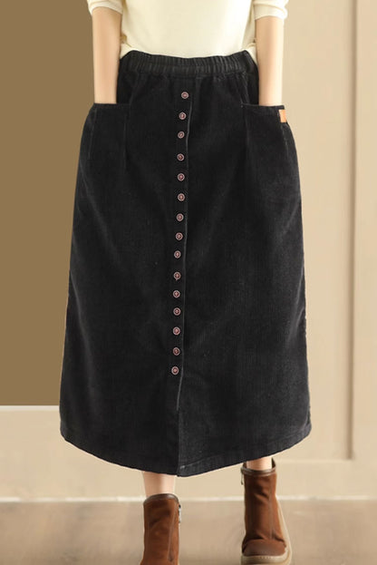 A line corduroy skirt with buttons in front C3901