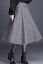 Load image into Gallery viewer, gray a line skirt with wide waist band, winter wool skirt  C3428
