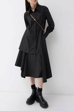 Load image into Gallery viewer, Loose fitting black irregular shirt dress women  C3481
