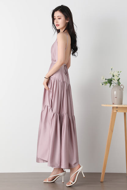 Backless Maxi Deep V Neck Dress C3247