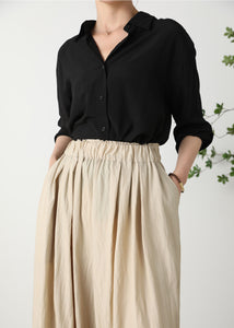 Spring Summer Black Cotton Linen Shirt C3251