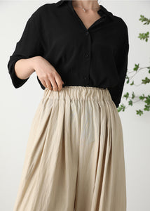 Spring Summer Black Cotton Linen Shirt C3251