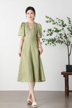 Load image into Gallery viewer, Green  V-neck Linen Dress C3256
