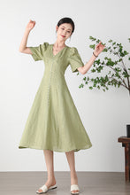 Load image into Gallery viewer, Green  V-neck Linen Dress C3256
