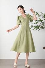 Load image into Gallery viewer, Green  V-neck Linen Dress C3256
