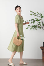 Load image into Gallery viewer, Green  V-neck Linen Dress C3256
