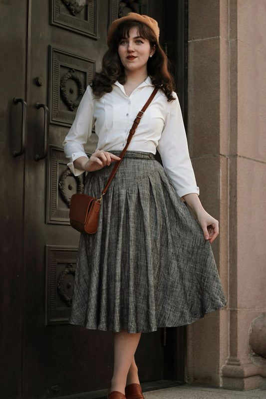 Vintage Inspired Linen Skirt with Pockets C3941