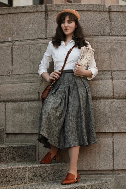 Vintage Inspired Linen Skirt with Pockets C3941