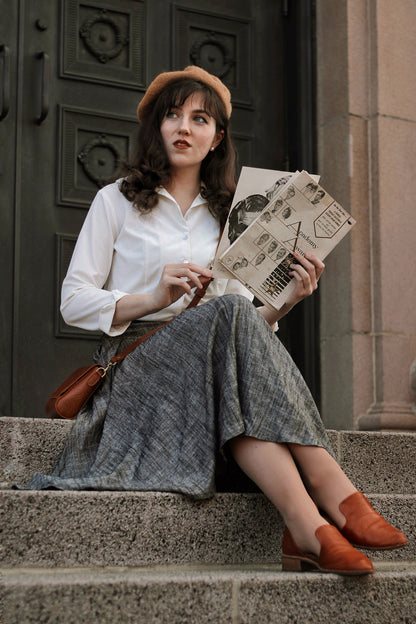 Vintage Inspired Linen Skirt with Pockets C3941
