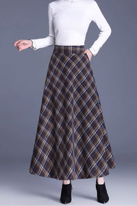 a line plaid long wool skirt women C3735