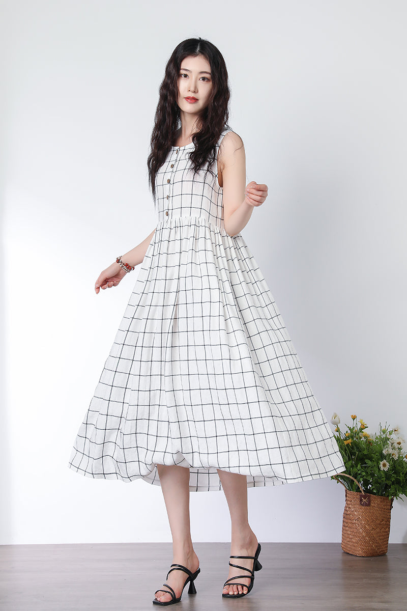 Women's Summer Pleated Linen Dress C3304