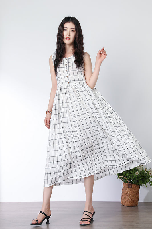 Women's Summer Pleated Linen Dress C3304