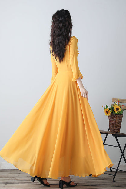 Yellow chiffon fit and flare dress C3457
