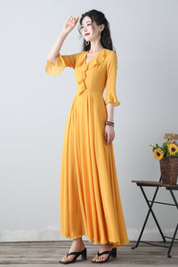 Yellow chiffon fit and flare dress C3457