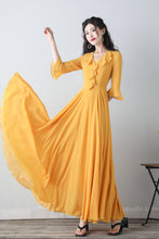 Load image into Gallery viewer, Yellow chiffon fit and flare dress C3457
